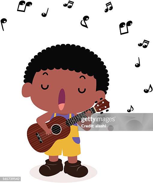 ilustrações de stock, clip art, desenhos animados e ícones de rapaz engraçado, brincando com ukulele guitarra () e cantar - popular music concert