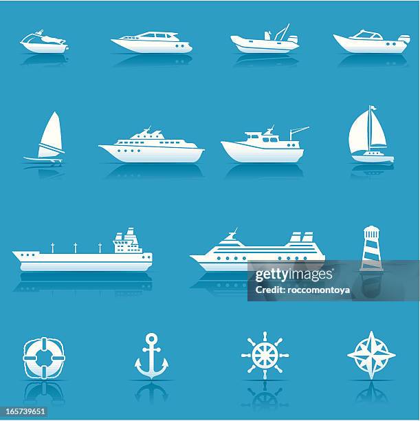 icon set, water transportation - motorboating stock illustrations