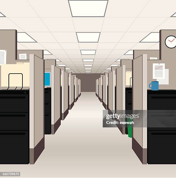 büro-kabinen - großraumbüro stock-grafiken, -clipart, -cartoons und -symbole