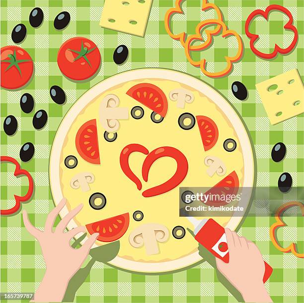 cooking pizza - cheese spread stock illustrations