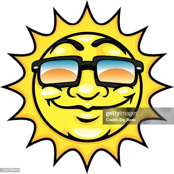 happy cartoon sun - sunglasses reflection stock illustrations