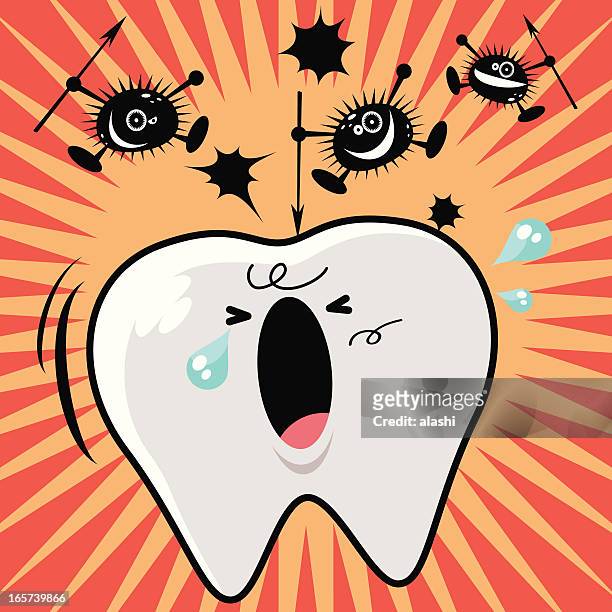 toothache: tooth and bacterium - word of mouth stock illustrations