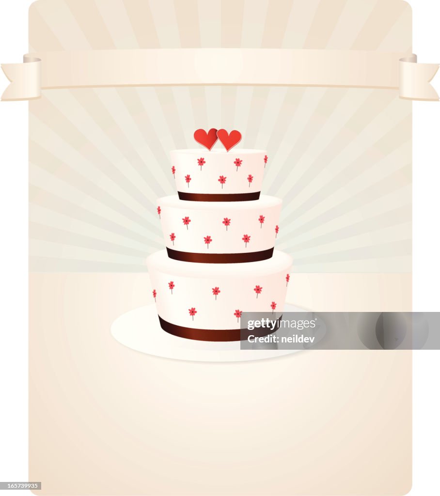 Wedding Cake With Hearts and Flowers