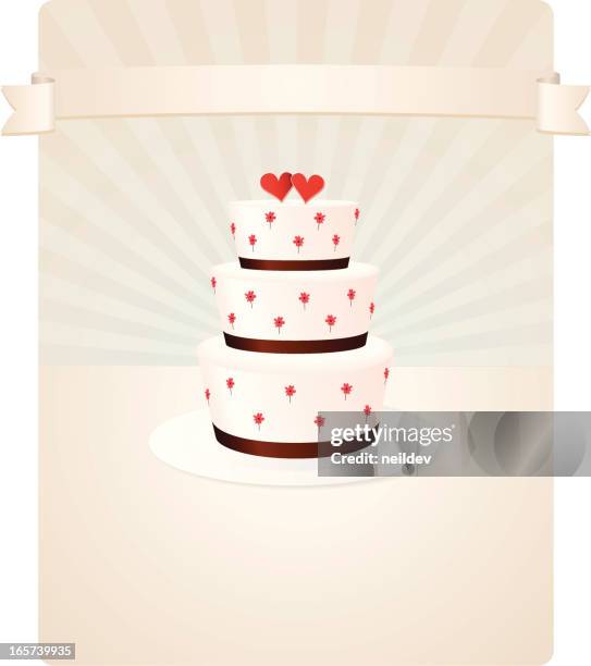 Wedding Cake With Hearts And Flowers High-Res Vector Graphic
