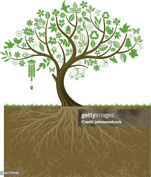 environmental tree and roots. - wind chime stock illustrations