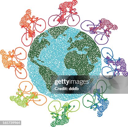 Scribbled cyclists around the world Scribbled cyclists around the world