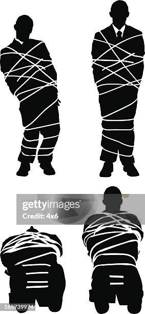 businessman all tied up - tied up stock illustrations