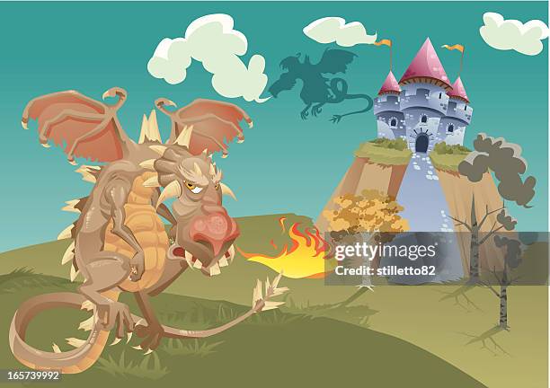 dragon & castle - ancient roman flag stock-grafiken, -clipart, -cartoons und -symbole