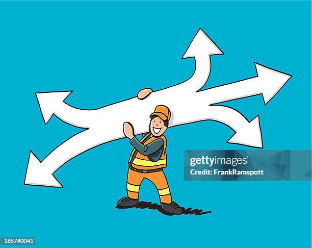 construction worker carrying arrows - construction worker smiling stock illustrations