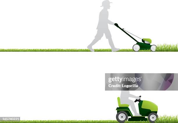 mowing the lawn - lawn tractor stock illustrations