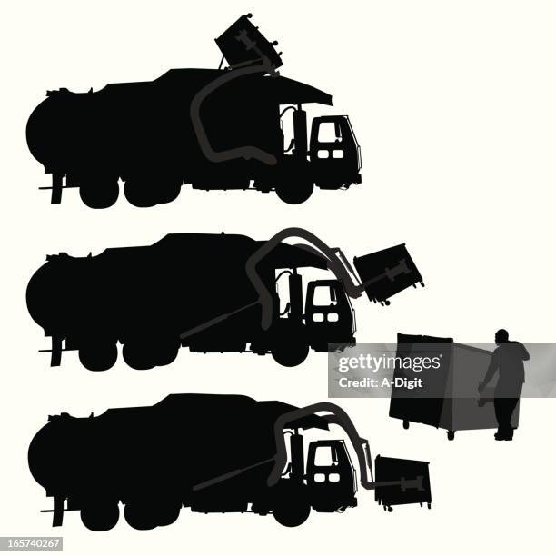 garbage pickup vector silhouette - trash pickup stock illustrations