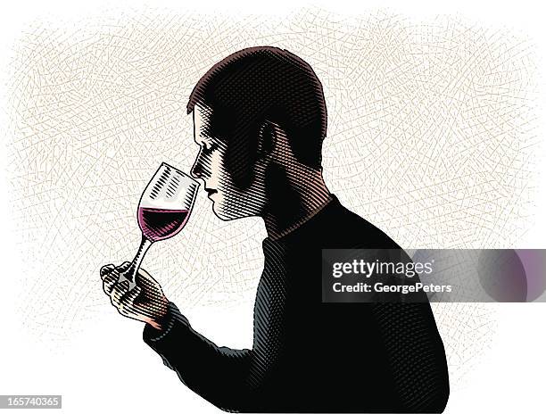 ilustraciones, imágenes clip art, dibujos animados e iconos de stock de degustación de vinos - oler comida