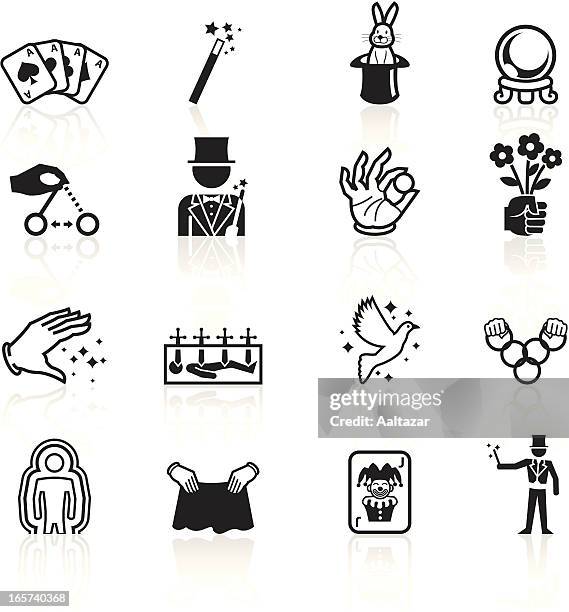 stockillustraties, clipart, cartoons en iconen met black symbols - illusionism and magic - joker card