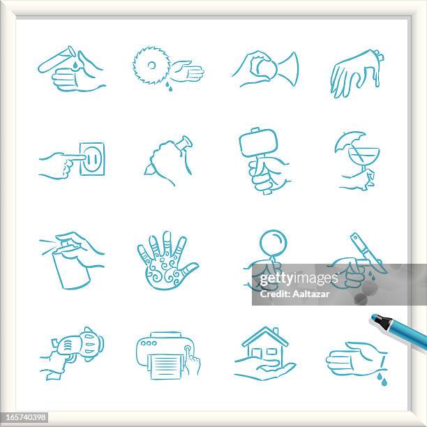 sketch icons - hands actions - henna hands stock illustrations