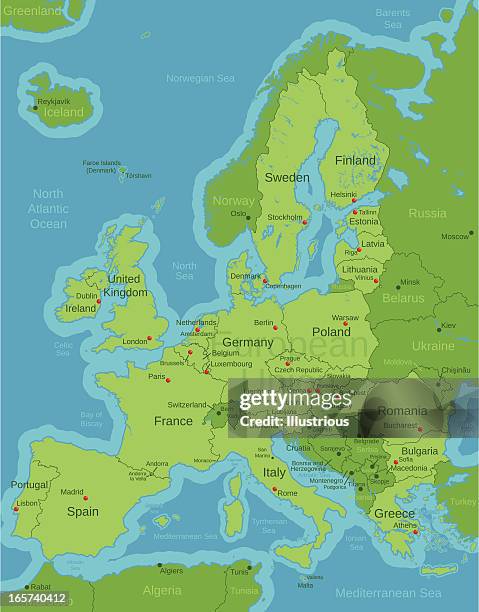 europäischen union karte mit hauptstadt - luxemburg stock-grafiken, -clipart, -cartoons und -symbole