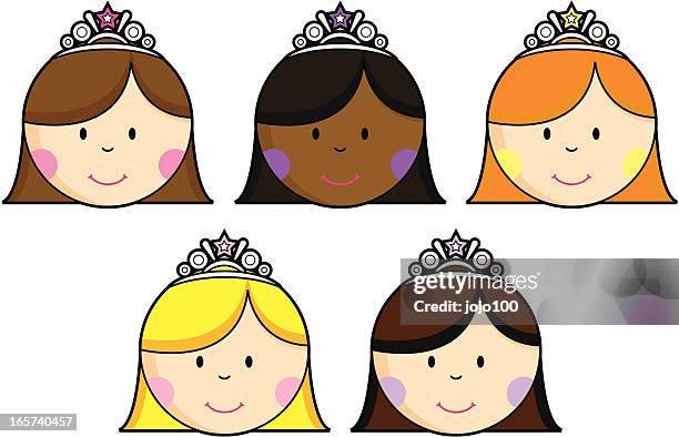 cute princess faces with sparkly tiaras - cheek stock illustrations