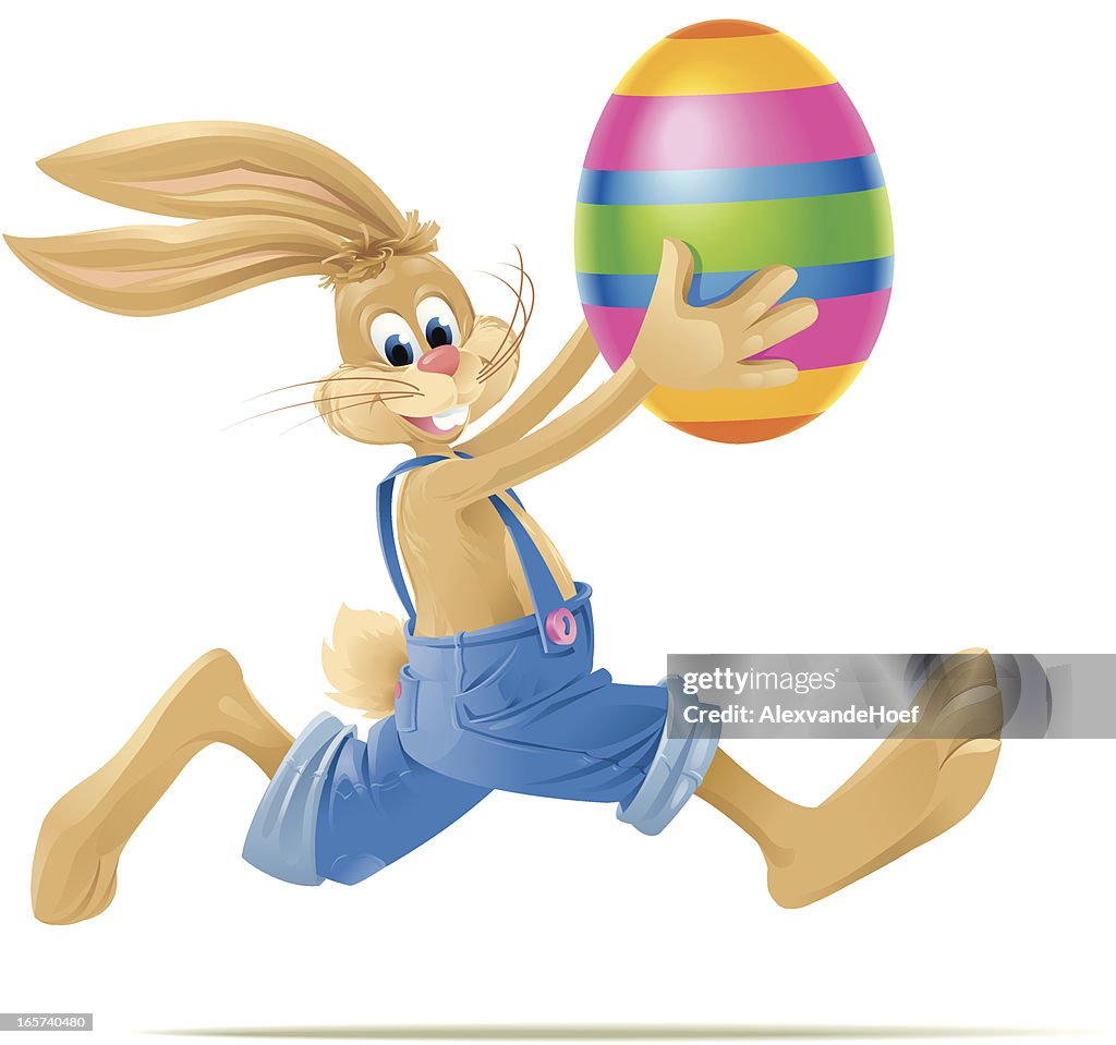 Running Easterbunny with big Easter Egg