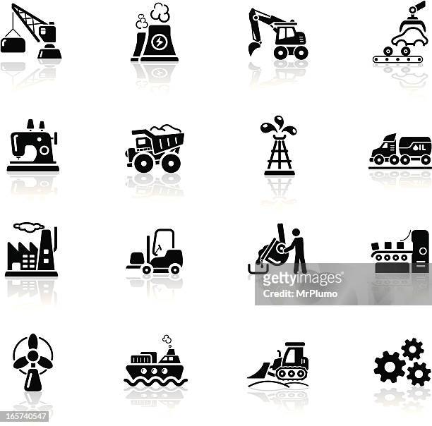 deep black series | industry icons - textile machine stock illustrations