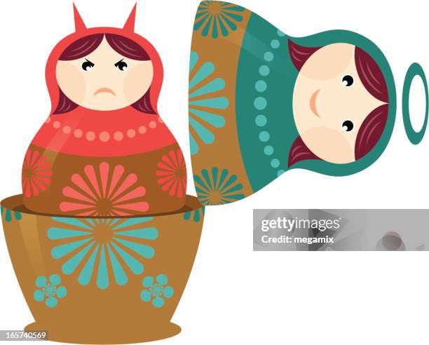 illustrations, cliparts, dessins animés et icônes de de bons et de mauvais matryoshka. - poupées russes