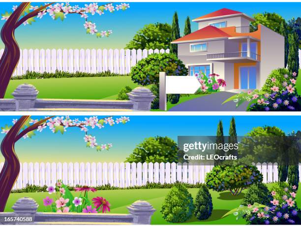 stockillustraties, clipart, cartoons en iconen met beautiful house and spring backgrounds - bungalow