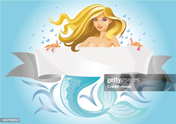 mermaid with banner - undersea stock illustrations