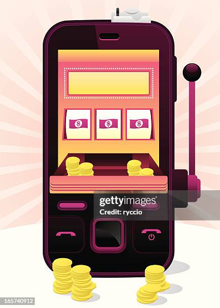 stockillustraties, clipart, cartoons en iconen met slot machine phone - coin operated