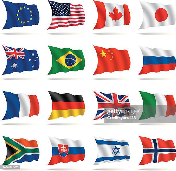 stockillustraties, clipart, cartoons en iconen met a group of world flags on a white background - italy vs norwegian