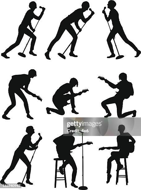 female guitarist giving performance - microphone stand stock illustrations