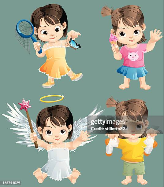 little girl - angel white dress stock illustrations