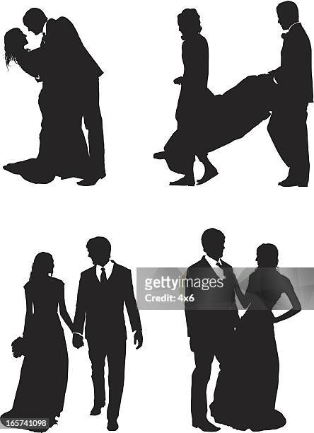 wedding couple - evening gown silhouette stock illustrations
