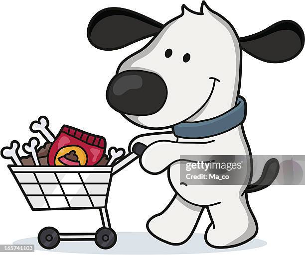 dog buys food / cartoon - dog bone isolated stock illustrations