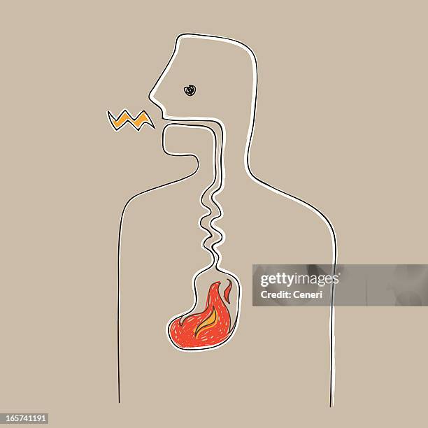 stockillustraties, clipart, cartoons en iconen met sick with heartburn - salmonella infectie