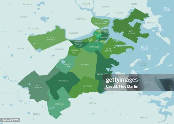 illustrazioni stock, clip art, cartoni animati e icone di tendenza di mappa della città di boston - boston massachusetts