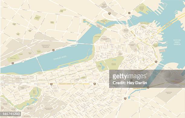 karte der innenstadt von boston - boston massachusetts stock-grafiken, -clipart, -cartoons und -symbole