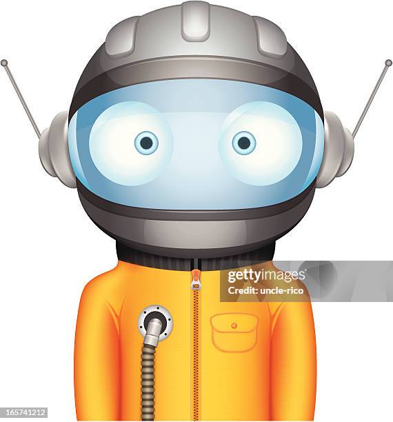 illustrazioni stock, clip art, cartoni animati e icone di tendenza di personaggio divertente bighead cosmonauta - space helmet