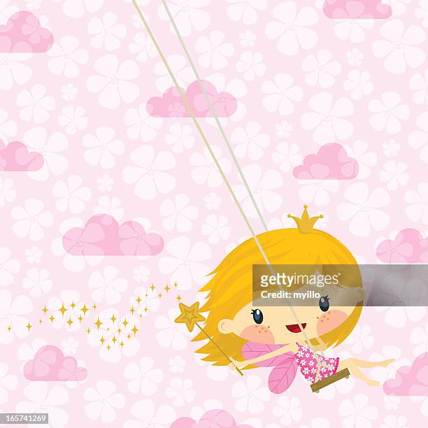 ilustraciones, imágenes clip art, dibujos animados e iconos de stock de linda pequeñas hadas princess/rosa feliz cumpleaños ilustración vectorial - princesas