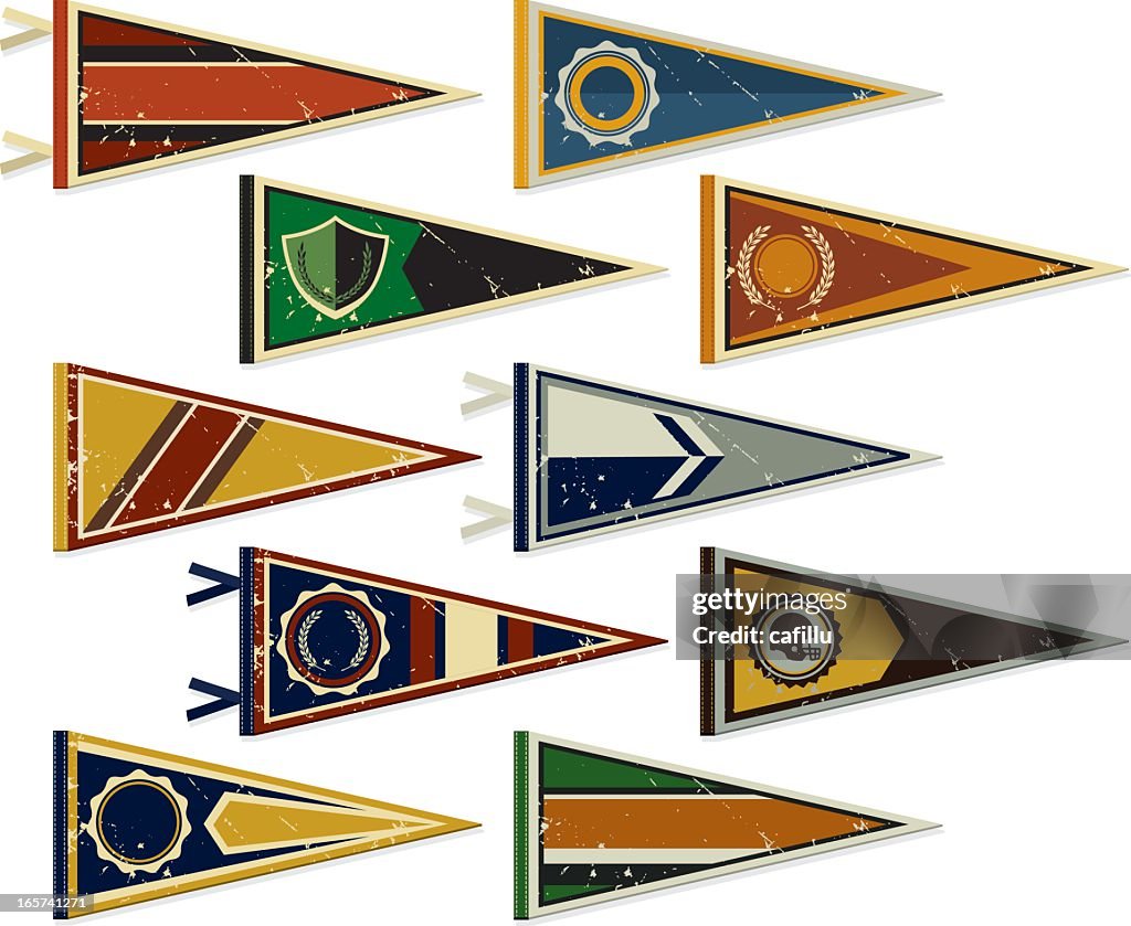 Multiple pennants on a white background