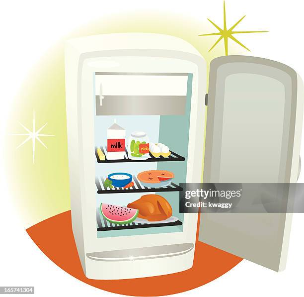 open refrigerator - chicken pie stock illustrations