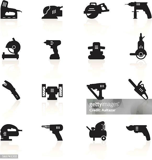 ilustraciones, imágenes clip art, dibujos animados e iconos de stock de negro símbolos de herramientas eléctricas - soldador