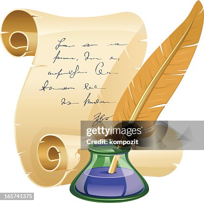 Scroll, ink and pen Scroll, ink and pen