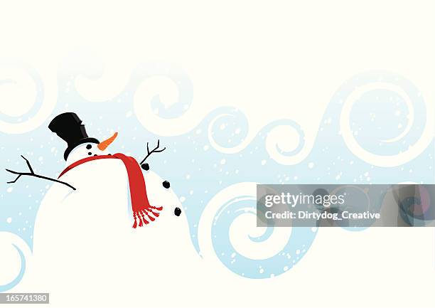 snowman in the swirling snow - blue snowman stock illustrations