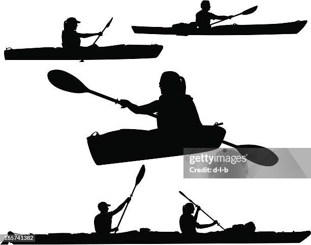 stockillustraties, clipart, cartoons en iconen met kayaking silhouettes - canoeing and kayaking
