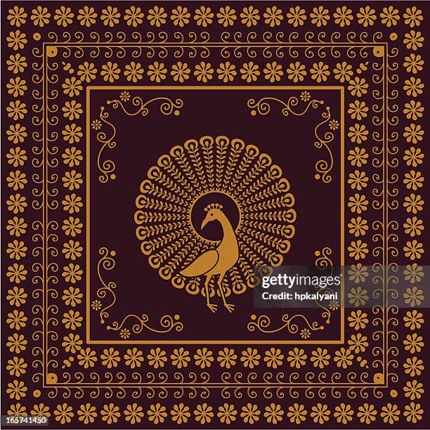 golden peacock - peacock illustration stock illustrations