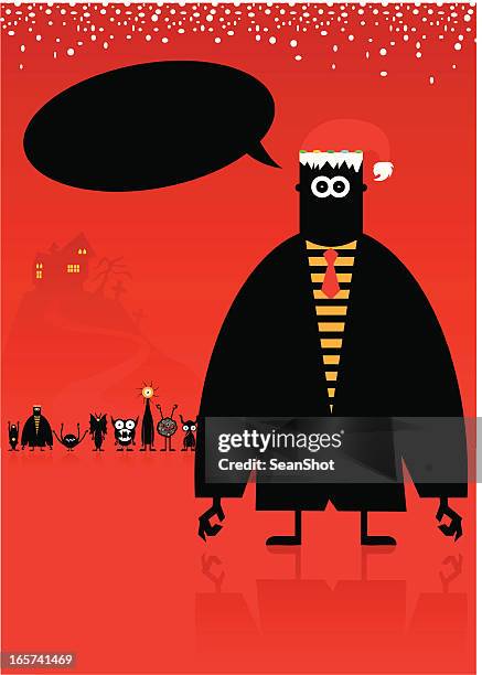 stockillustraties, clipart, cartoons en iconen met monster wishes you a merry christmas - ugly santa