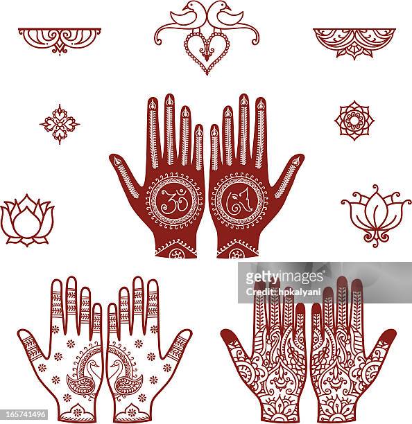 stockillustraties, clipart, cartoons en iconen met mehndi bridal design elements - henna