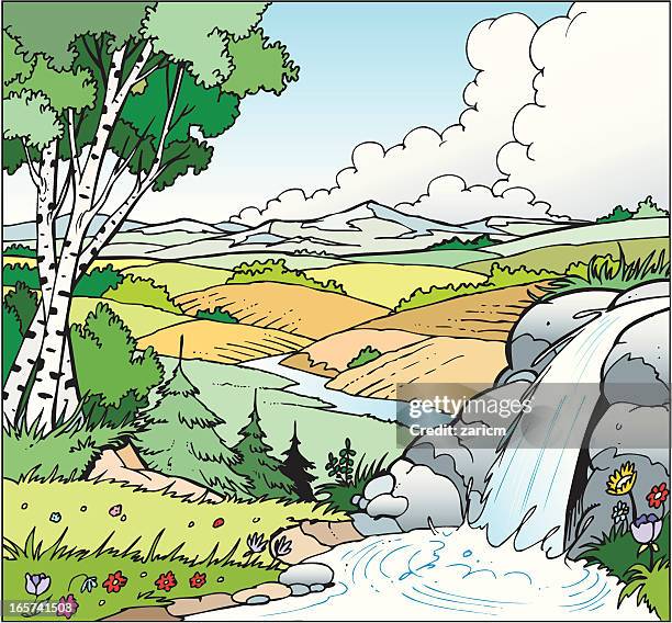 landscape - waterfall stock illustrations
