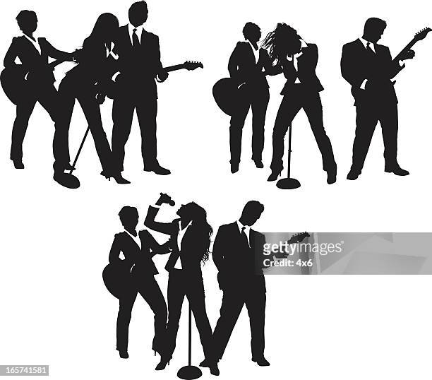 rock and roll group in business suits - music band stock illustrations