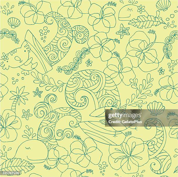 summer surfing pattern - koala stock illustrations