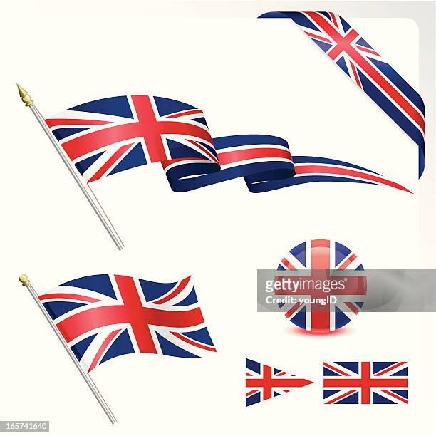 british flag set - union jack ribbon stock illustrations