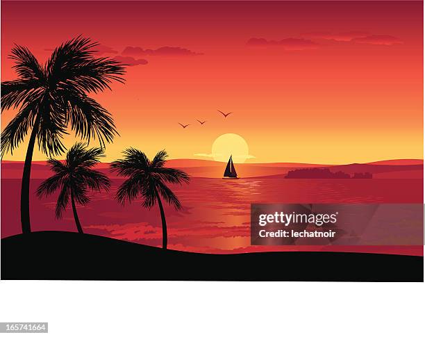 sails in the sunset - lagoon stock illustrations